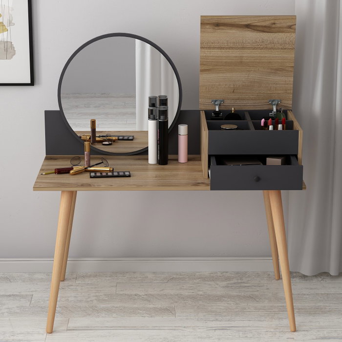 Hanah Home Angel Mesa de Maquillaje Antracita y Nogal Hanah Home Angel Mesa de Maquillaje Antracita y Nogal